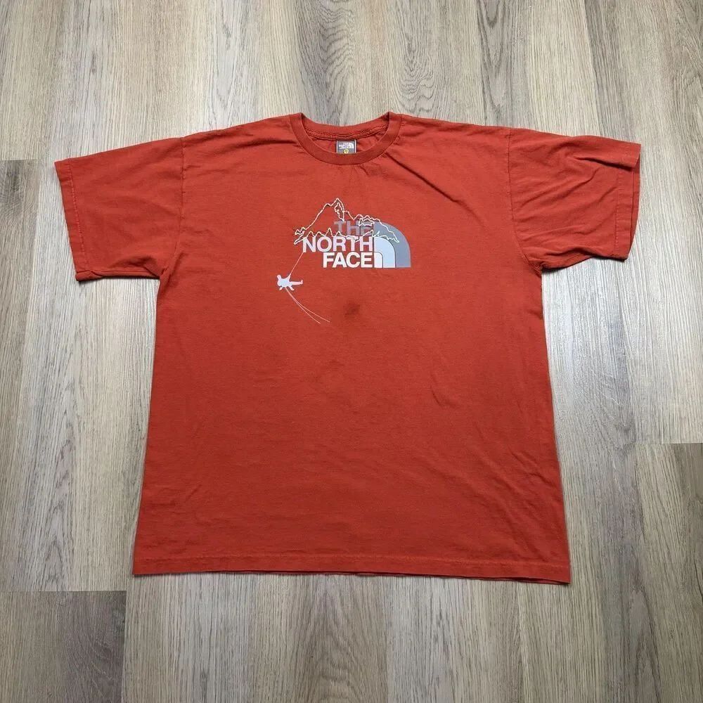 The North Face Shirt Mens Large Orange Ski Mountain Logo Graphic Tee Outdoor